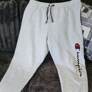 Champion Light Gray Logo Joggers with Red Accent